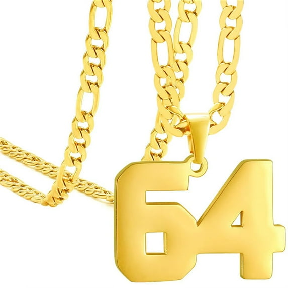 PAURO Men's Necklaces Number Chain Stainless Steel Dainty Pendant Statement Personalized Jewelry Gold Number 64