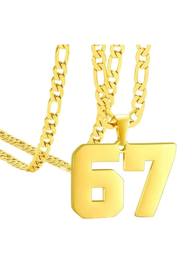 Men's Necklaces Number Chain Stainless Steel Dainty Pendant Statement Personalized Jewelry Gold Number 67