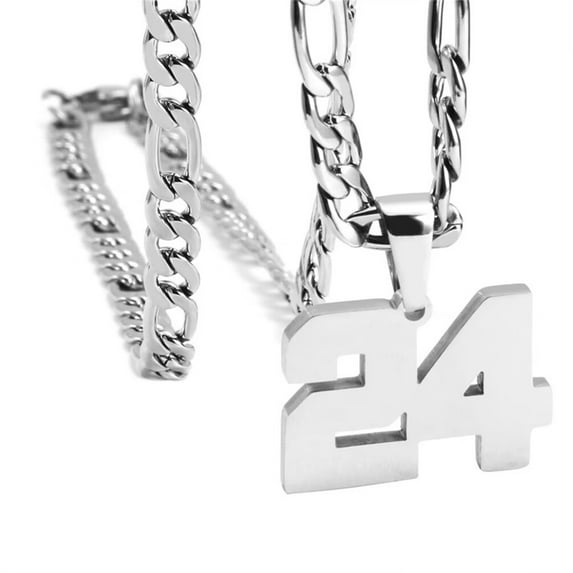 PAURO Men's Necklaces Number Chain Stainless Steel Dainty Pendant Statement Personalized Jewelry Silver Number 24
