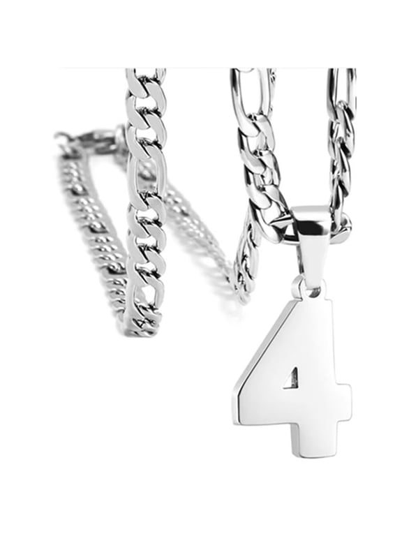 Men's Necklaces Number Chain Stainless Steel Dainty Pendant Statement Personalized Jewelry Silver Number 4