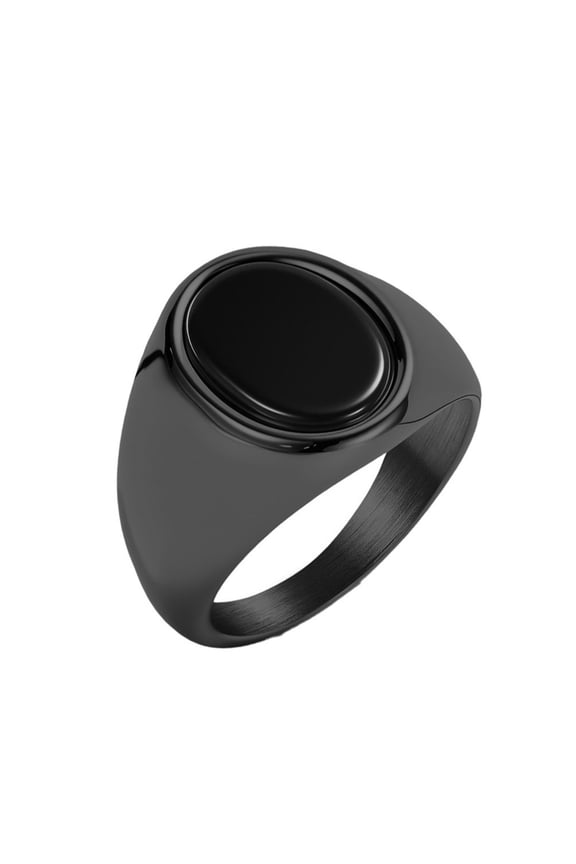 Men's Oval Black Onyx Signet Ring Classic Minimalist Polish Plain Gemstone Band Ring Black Size 7