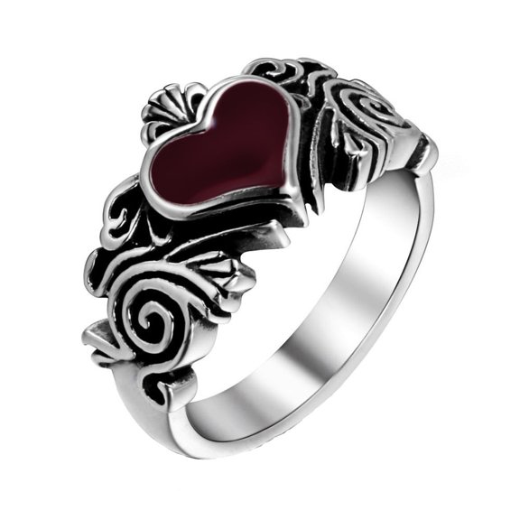 PAURO Men's Personalized Nostalgic Heart Element Rings Retro Stainless Steel Hip Hop Biker Ring Size 10