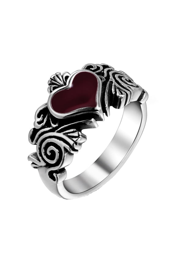 Men's Personalized Nostalgic Heart Element Rings Retro Stainless Steel Hip Hop Biker Ring Size 10