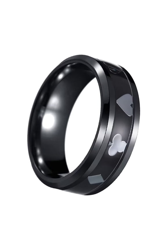 Men's Poker Aces Ring 8mm Stainless Steel Rings Playing Card Spade Hip Hop Poker Games Band Ring Black Plated Silver 7