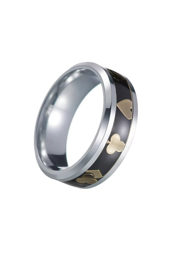 Men's Poker Aces Ring 8mm Stainless Steel Rings Playing Card Spade Hip Hop Poker Games Band Ring Silver Plated Gold 12