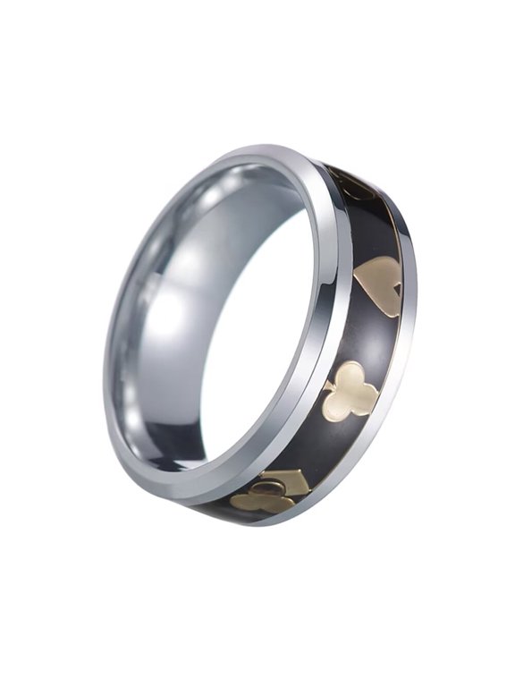 Men's Poker Aces Ring 8mm Stainless Steel Rings Playing Card Spade Hip Hop Poker Games Band Ring Silver Plated Gold 6