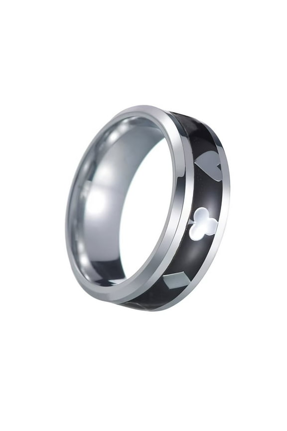 Men's Poker Aces Ring 8mm Stainless Steel Rings Playing Card Spade Hip Hop Poker Games Band Ring Silver Plated Silver 13