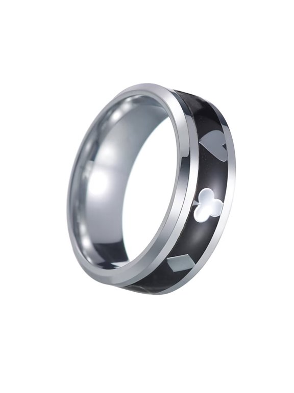 Men's Poker Aces Ring 8mm Stainless Steel Rings Playing Card Spade Hip Hop Poker Games Band Ring Silver Plated Silver 7