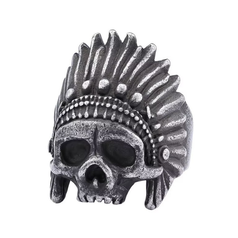 PAURO Men's Retro Gothic Skeleton Head Skull Ring Punk Jewelry