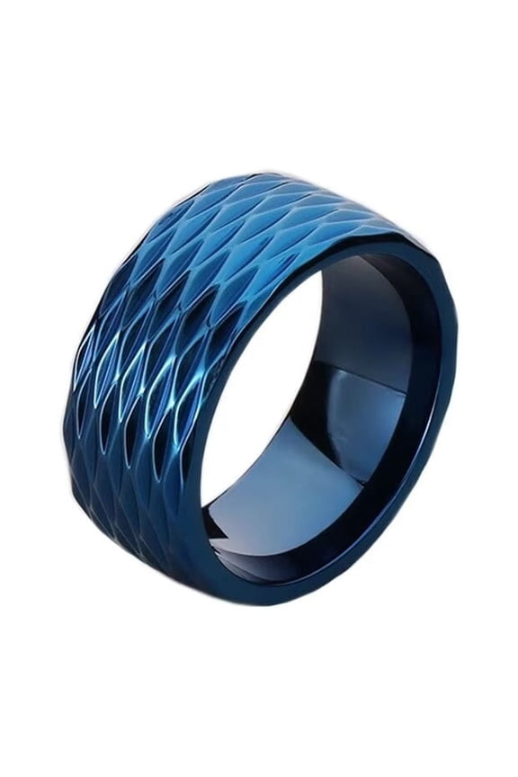Men's Stainless Steel 10mm Wide Vintage Punk Rhombus Cut Dome Band Rings for Wedding Blue Size 12