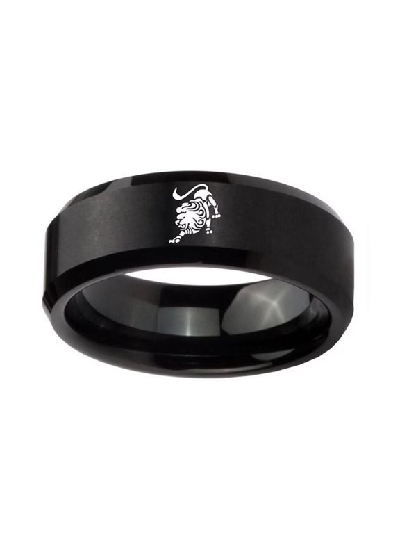 Men's Stainless Steel 12 Constellation Ring 8MM Wedding Band Horoscope Zodiac Signs Simple Leo Black Size 12
