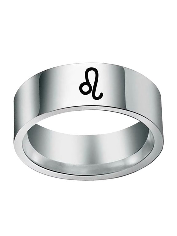 Men's Stainless Steel 12 Constellation Ring 8MM Wedding Band Horoscope Zodiac Signs Simple Leo Silver Size 12