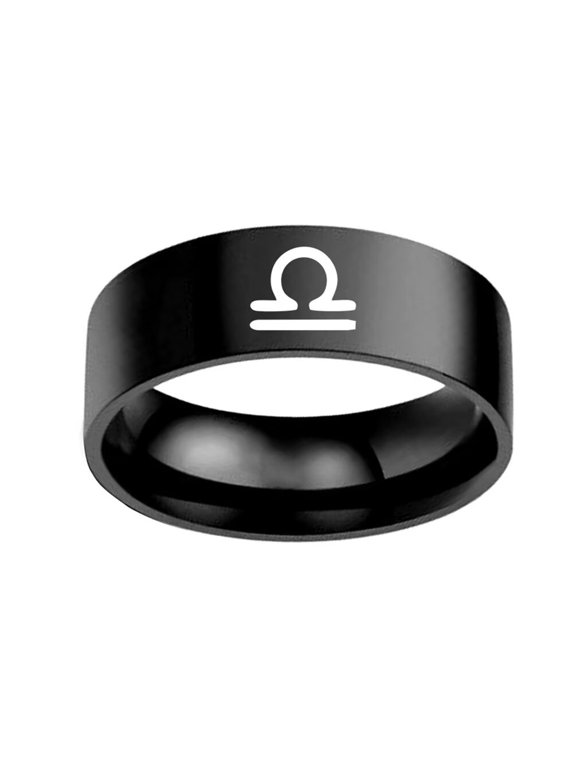 Men's Stainless Steel 12 Constellation Ring 8MM Wedding Band Horoscope Zodiac Signs Simple Libra Size 12