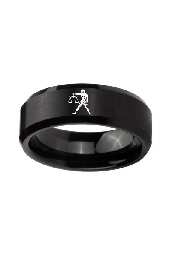 Men's Stainless Steel 12 Constellation Ring 8MM Wedding Band Horoscope Zodiac Signs Simple Libra Size 6