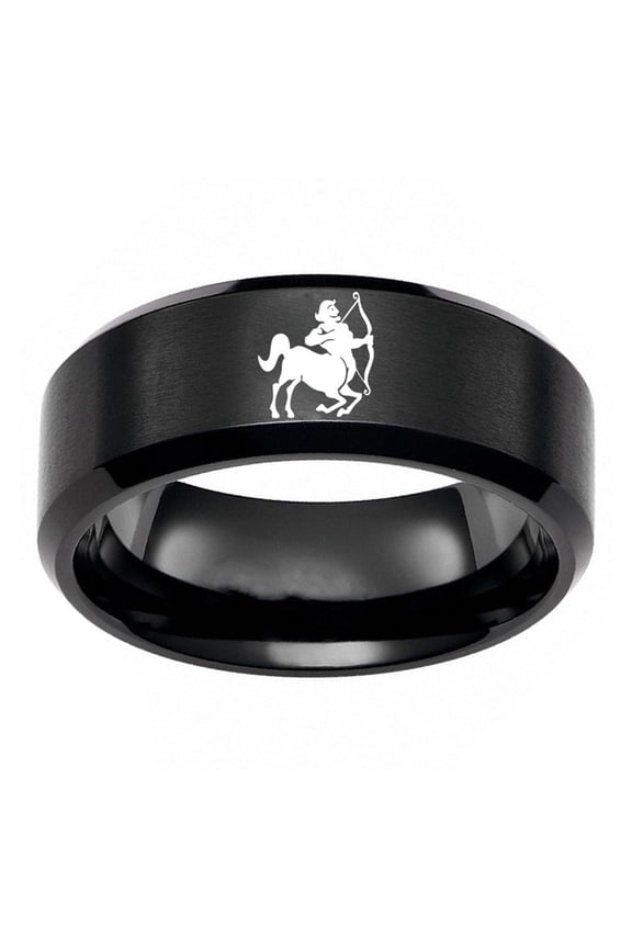 Men's Stainless Steel 12 Constellation Ring 8MM Wedding Band Horoscope Zodiac Signs Simple Sagittarius Black Size 12