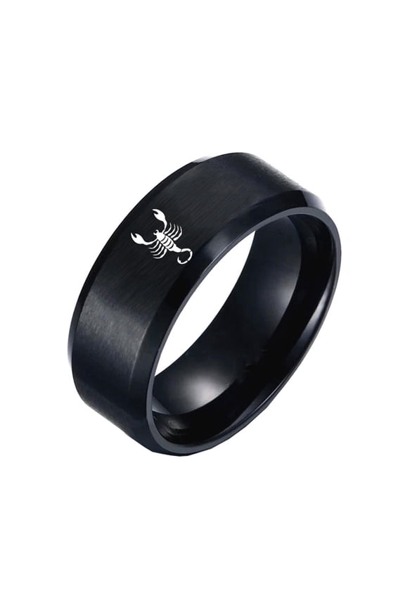 Men's Stainless Steel 12 Constellation Ring 8MM Wedding Band Horoscope Zodiac Signs Simple Scorpio Black Size 12