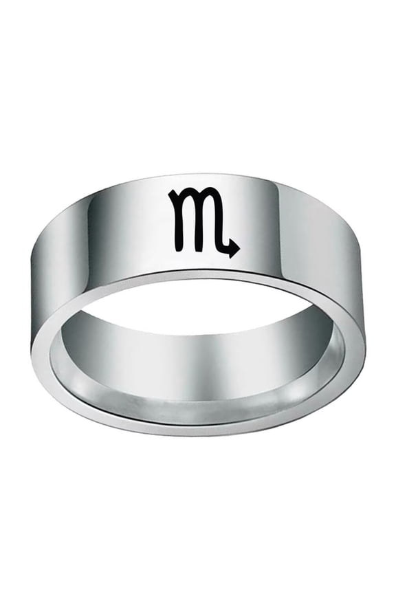 Men's Stainless Steel 12 Constellation Ring 8MM Wedding Band Horoscope Zodiac Signs Simple Scorpio Silver Size 12