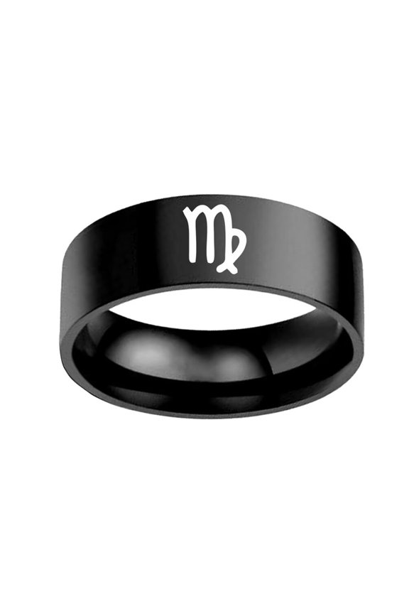 Men's Stainless Steel 12 Constellation Ring 8MM Wedding Band Horoscope Zodiac Signs Simple Virgo Black Size 11