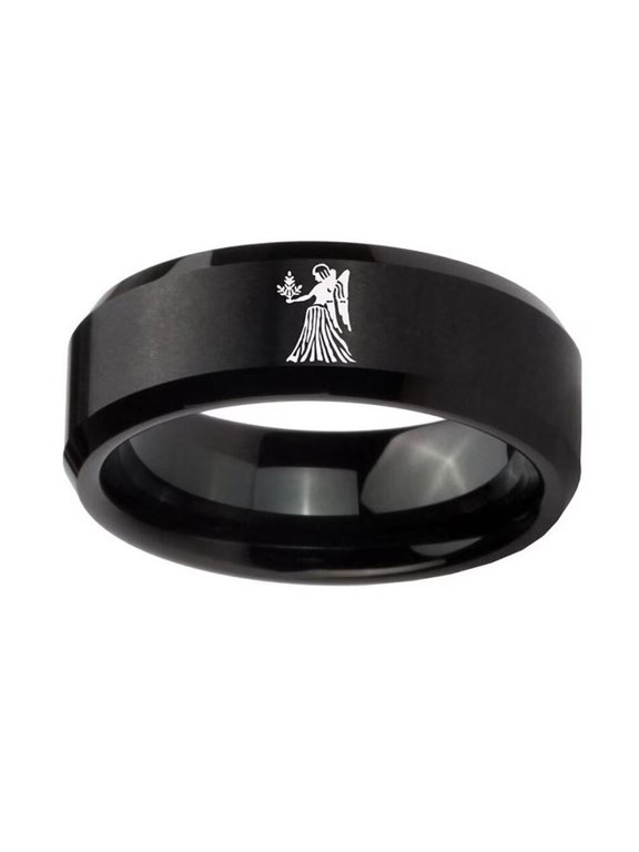 Men's Stainless Steel 12 Constellation Ring 8MM Wedding Band Horoscope Zodiac Signs Simple Virgo Black Size 13