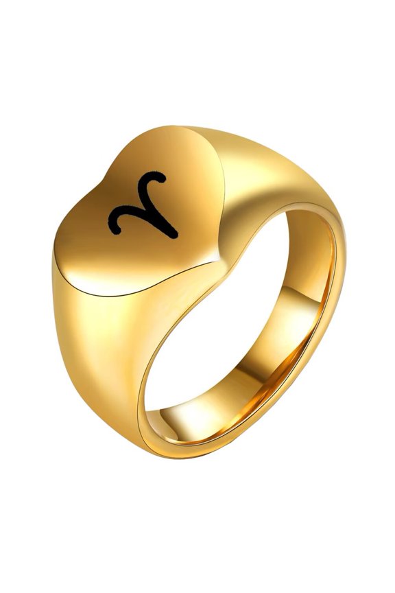 Men's Stainless Steel 12 Constellation Ring Round Signet Rings with Horoscope Zodiac Signs Aries Gold Size 12