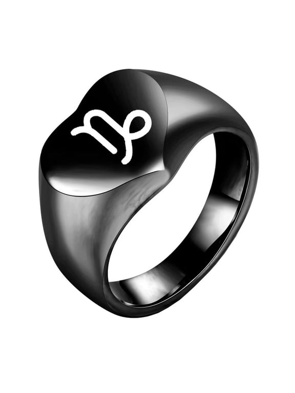 Men's Stainless Steel 12 Constellation Ring Round Signet Rings with Horoscope Zodiac Signs Capricorn Black Size 9