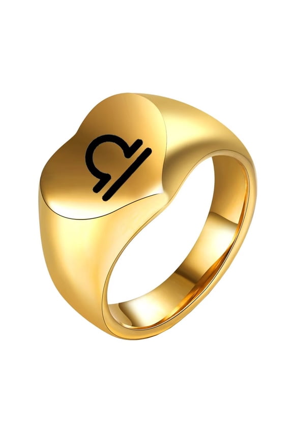 Men's Stainless Steel 12 Constellation Ring Round Signet Rings with Horoscope Zodiac Signs Libra Size 12