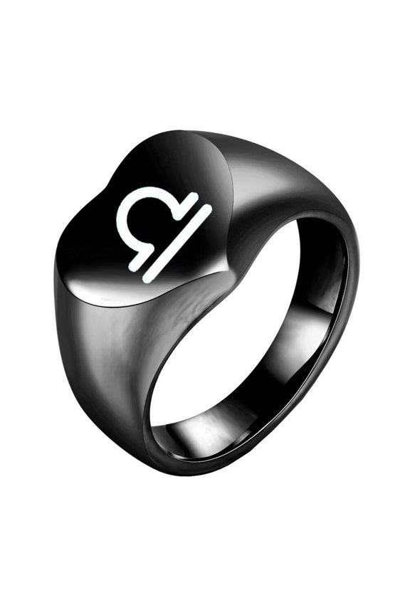 Men's Stainless Steel 12 Constellation Ring Round Signet Rings with Horoscope Zodiac Signs Libra Size 12