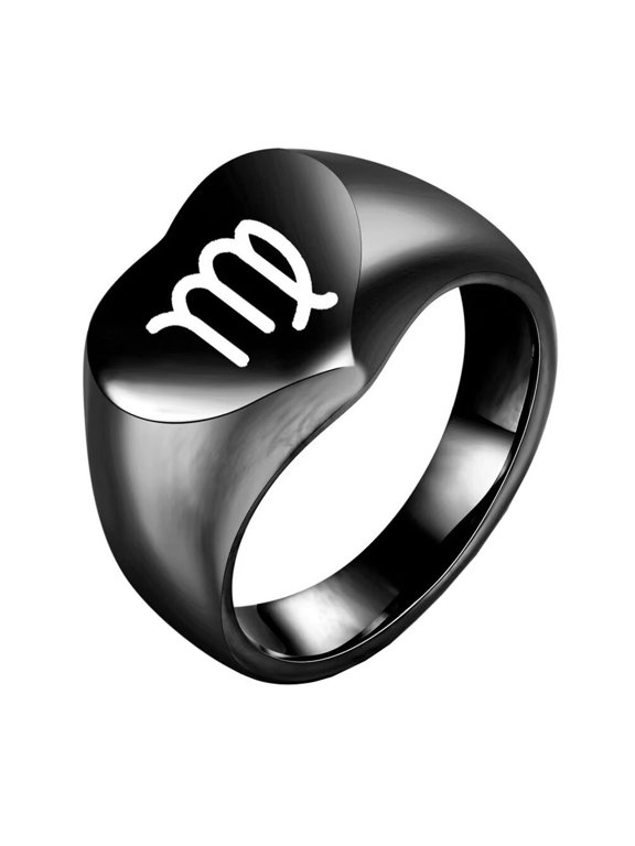 Men's Stainless Steel 12 Constellation Ring Round Signet Rings with Horoscope Zodiac Signs Virgo Black Size 12