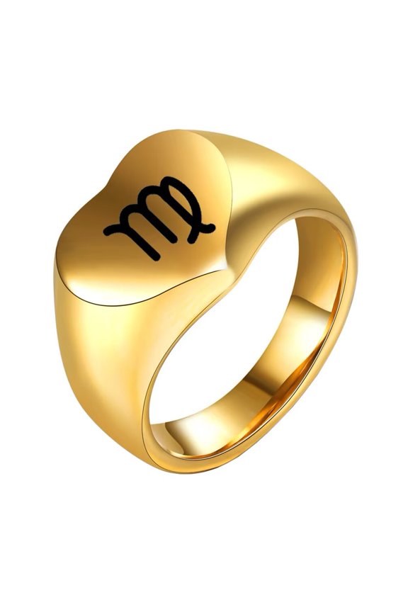Men's Stainless Steel 12 Constellation Ring Round Signet Rings with Horoscope Zodiac Signs Virgo Gold Size 7