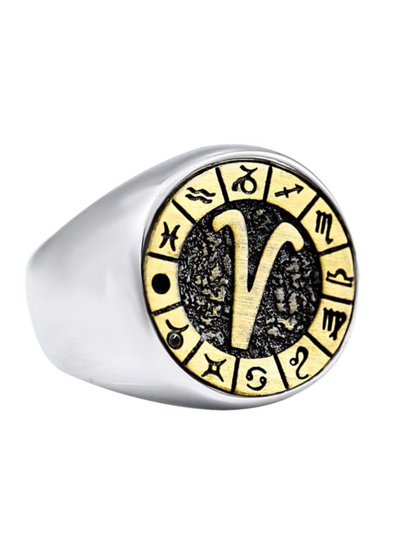 Men's Stainless Steel 12 Constellations Ring Zodiac Sign Astrology Statement Jewelry Aries Size 11