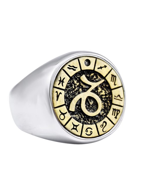 Men's Stainless Steel 12 Constellations Ring Zodiac Sign Astrology Statement Jewelry Capricorn Size 7