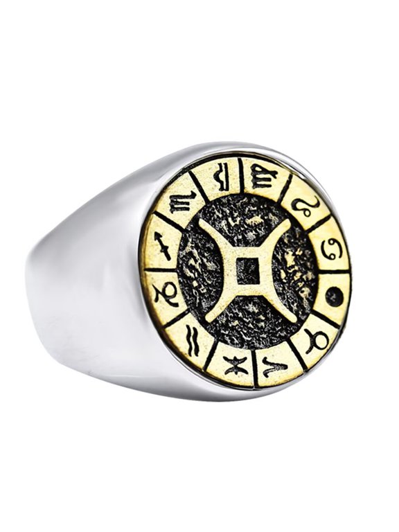 Men's Stainless Steel 12 Constellations Ring Zodiac Sign Astrology Statement Jewelry Gemini Size 12