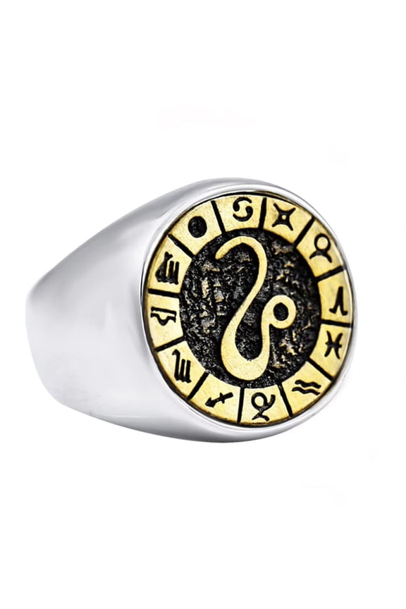 Men's Stainless Steel 12 Constellations Ring Zodiac Sign Astrology Statement Jewelry Leo Size 11