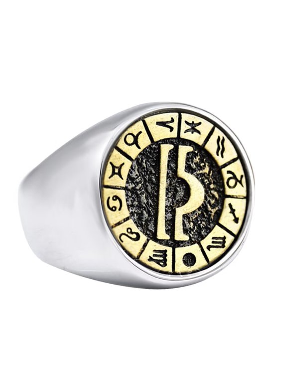 Men's Stainless Steel 12 Constellations Ring Zodiac Sign Astrology Statement Jewelry Libra Size 9