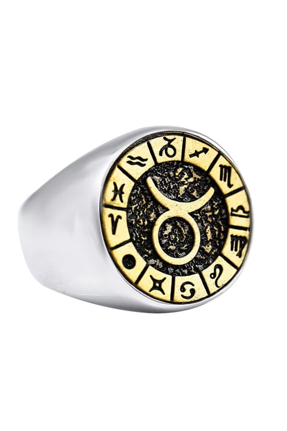 Men's Stainless Steel 12 Constellations Ring Zodiac Sign Astrology Statement Jewelry Taurus Size 12