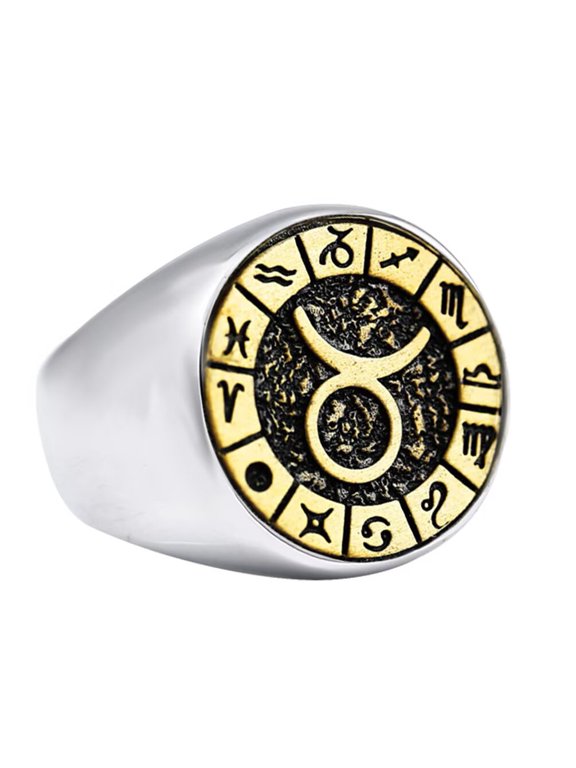 Men's Stainless Steel 12 Constellations Ring Zodiac Sign Astrology Statement Jewelry Taurus Size 9