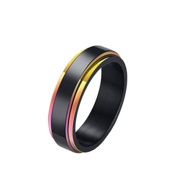 PAURO Women's Men's Stainless Steel 8mm Black Plated Sandblast Finish Lucky Rotatable Worry Ring Band Size 8