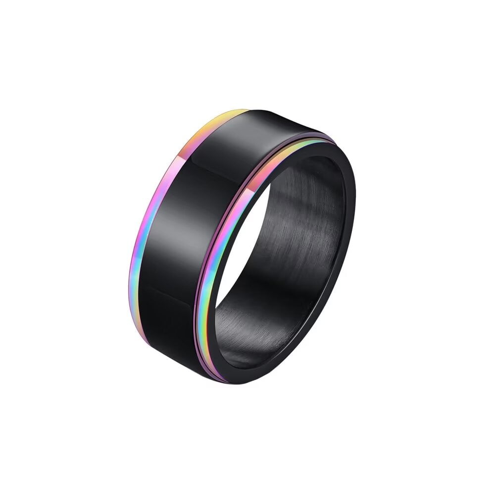 PAURO Men's Stainless Steel 8mm Rotatable Black Rainbow Wedding Band ...