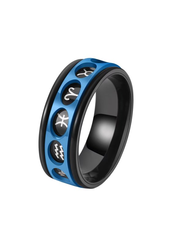 Men's Stainless Steel Anxiety Rotatable 12 Zodiac Constellation Astrology Rings Jewelry Gift Blue Size 12