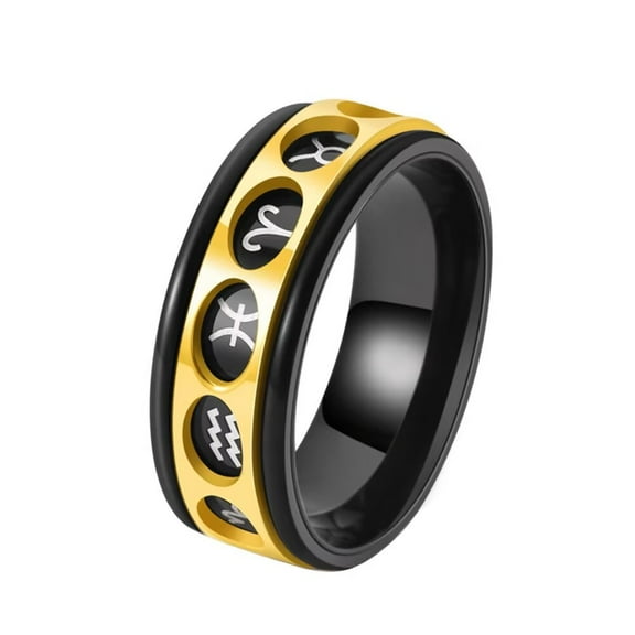 PAURO Men's Stainless Steel Anxiety Rotatable 12 Zodiac Constellation Astrology Rings Jewelry Gift Gold Size 9