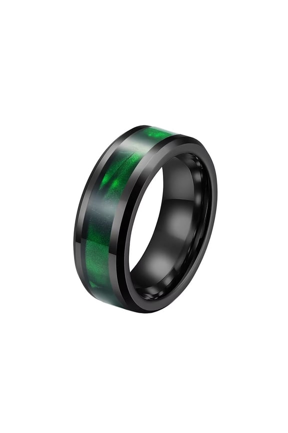 Men's Stainless Steel Black Ring with Abalone Shell Classic Simple Plain Wedding Band Ring Green Size 11