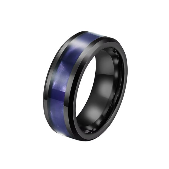 PAURO Men's Stainless Steel Black Ring with Abalone Shell Classic Simple Plain Wedding Band Ring Purple Size 7