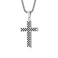 thumbnail image 1 of PAURO Men's Stainless Steel Black and White Checkerboard Cross Pendant Necklace Silver with Chain, 1 of 5