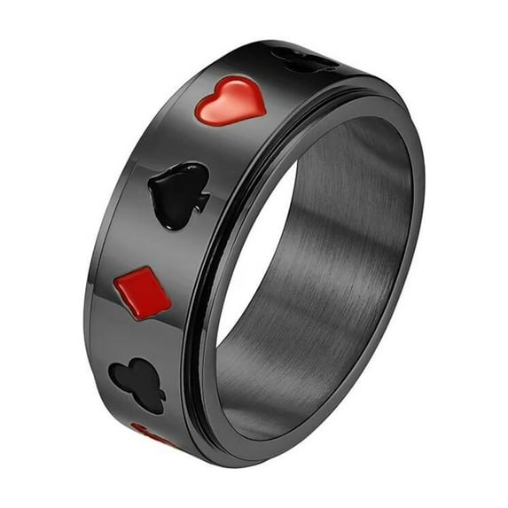 PAURO Men's Stainless Steel Classic Poker Pattern Rotatable Ring Set Fidget Band Rings for Party Black Size 11
