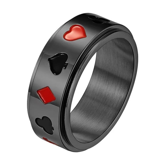 PAURO Men's Stainless Steel Classic Poker Pattern Rotatable Ring Set Fidget Band Rings for Party Black Size 8