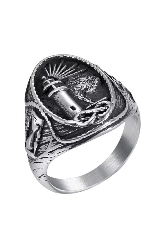 Men's Stainless Steel Creative Punk Lighthouse Statement Biker Ring Silver Size 10