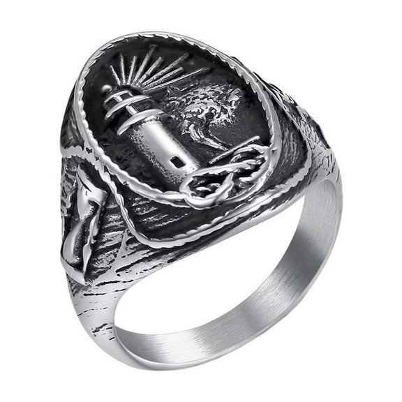 PAURO Men's Stainless Steel Creative Punk Lighthouse Statement Biker Ring Silver Size 12