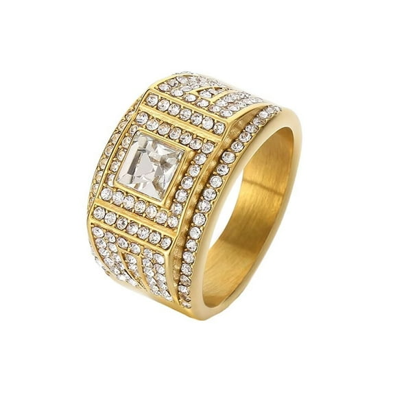PAURO Men's Stainless Steel Dainty Small Square White Zirconia Rings Thumb Pinky Wedding Band Gold Size 11