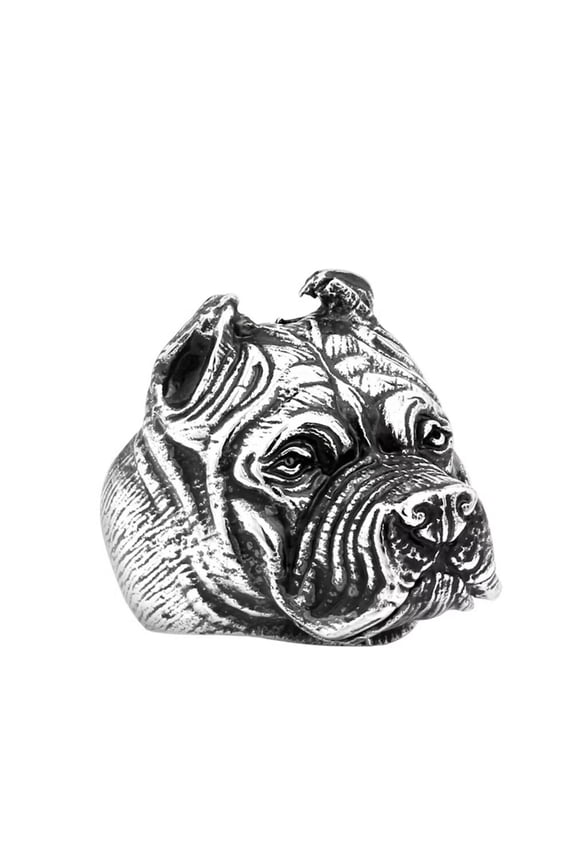 Men's Stainless Steel Dog Head Ring Bulldog Design Animal Jewelry Size 10
