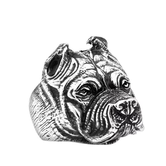 PAURO Men's Stainless Steel Dog Head Ring Bulldog Design Animal Jewelry Size 13
